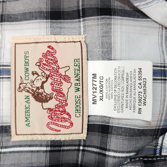 WRANGLER Western Snap Shirt Grey Plaid with Top Stitching (XL) - Picture 10 of 12
